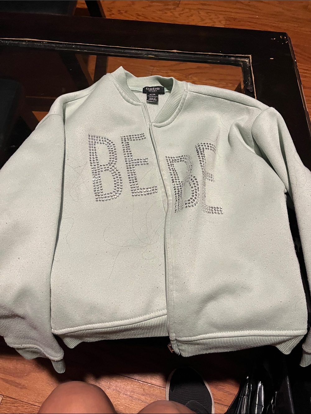 bebe Mint Rhinestone Logo Puffer Jacket